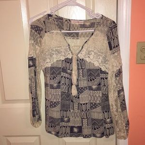 Blue and white lace blouse